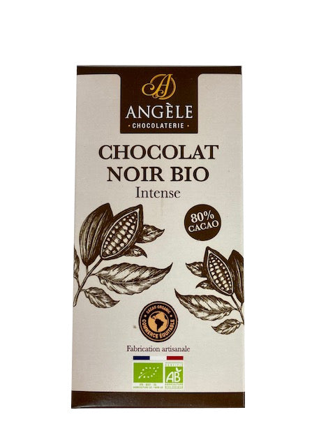 tablette chocolat bio, tablette chocolat , chocolat bio, chocolat artisanal, chocolat fabrication artisanal, chocolat angèle, chocolat 80%, chocolat intense