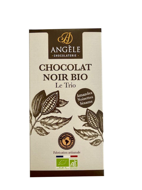 tablette chocolat bio, tablette chocolat lait, chocolat bio, chocolat artisanal, chocolat fabrication artisanal, chocolat angèle, chocolat 