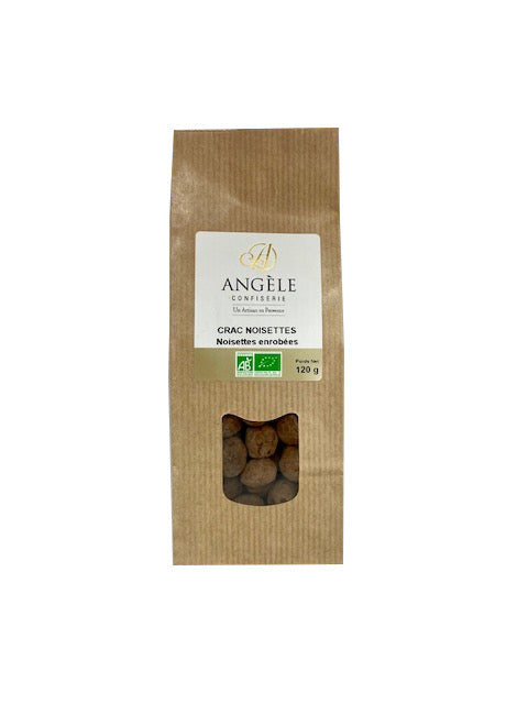 noisette enrobée, noisettes enrobée  bio, noisette bio, angele confiserie, noisettes enrobées chocolat bio