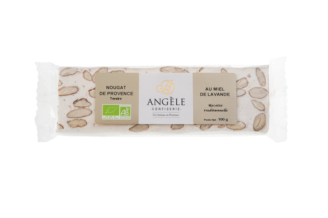 nougat de provence biologique nature tendre, miel de lavande, angele confiserie, nougat bio